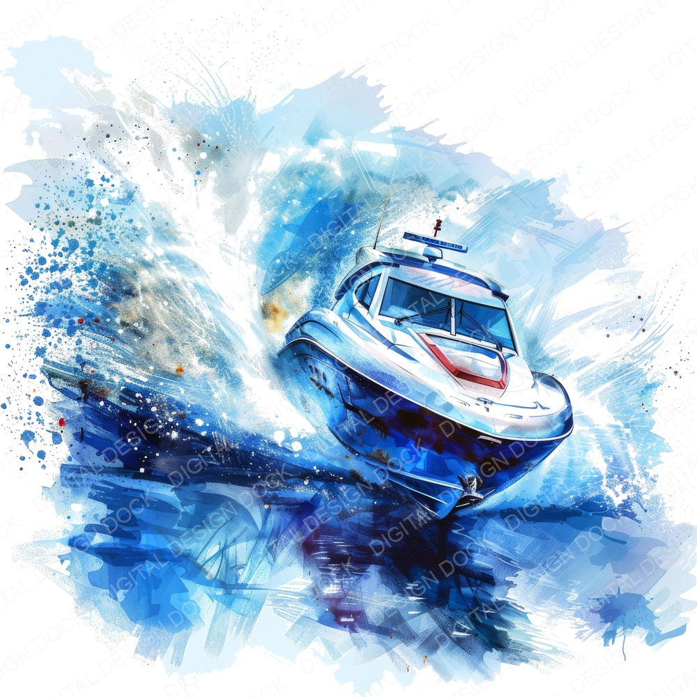 Racing Speedboat fussy cut sheet in A4 format showing all 12 designs on one printable page