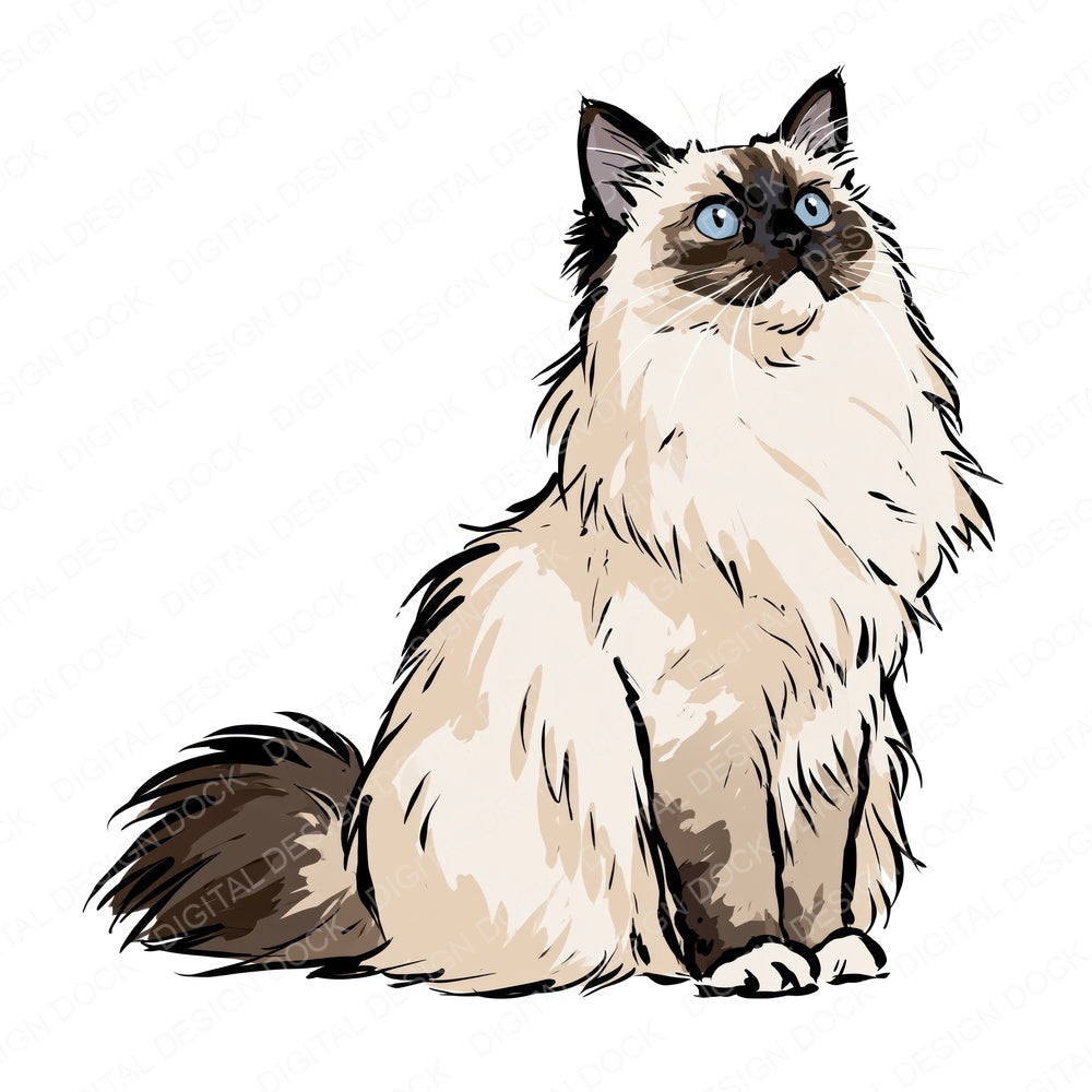Another Ragdoll Watercolour Cat clipart design shown full size