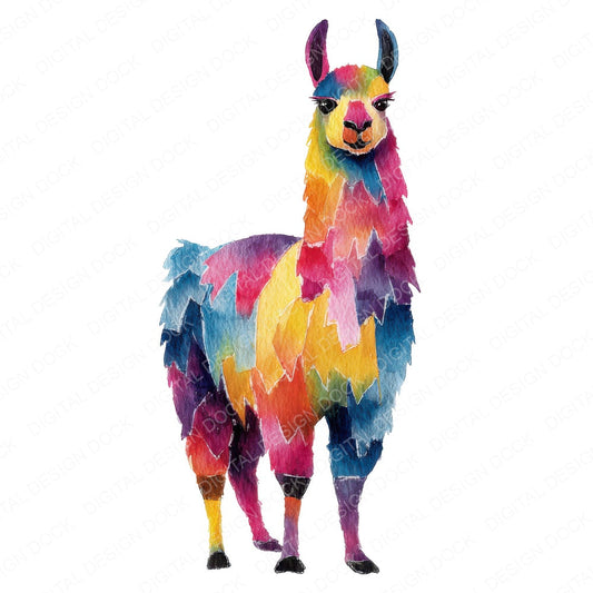 Rainbow Abstract Llama fussy cut sheet in A4 format showing all 12 designs on one printable page