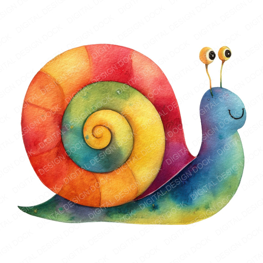 Rainbow Shell Snail fussy cut sheet in A4 format showing all 12 designs on one printable page