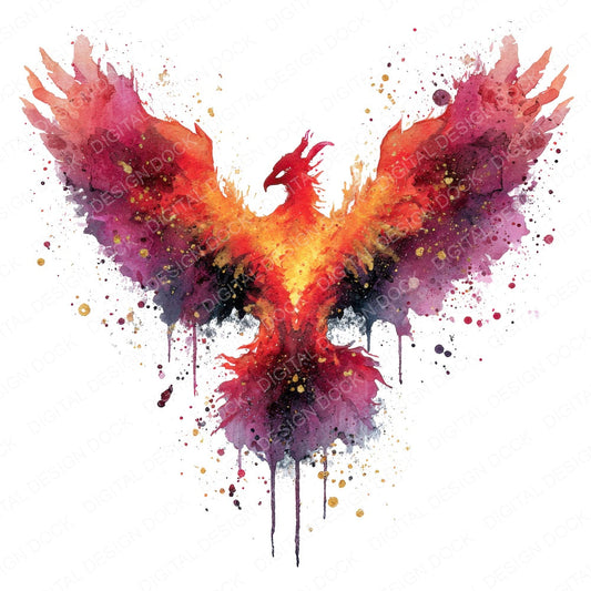 Rainbow Splash Phoenix fussy cut sheet in A4 format showing all 12 designs on one printable page
