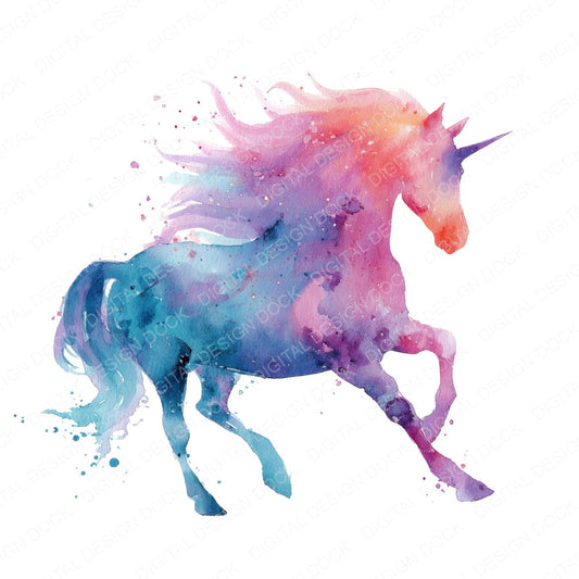 Rainbow Watercolour Unicorn fussy cut sheet in US Letter format showing all 12 designs on one printable page