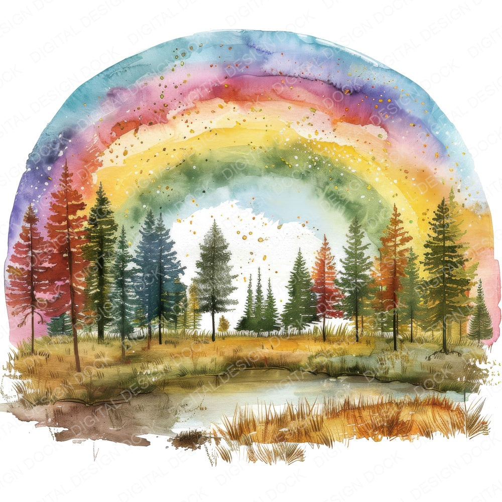 Rainbow over a Forest fussy cut sheet in A4 format showing all 12 designs on one printable page