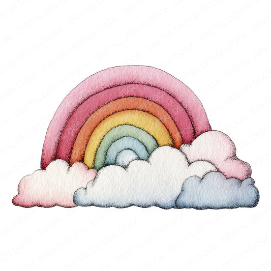 Rainbow with Clouds Watercolour fussy cut sheet in US Letter format showing all 12 designs on one printable page