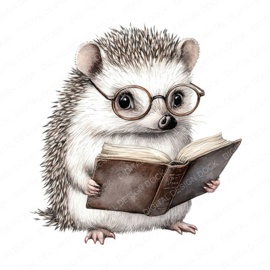 Reading Hedgehog with Glasses Clipart Set (DDD006394)