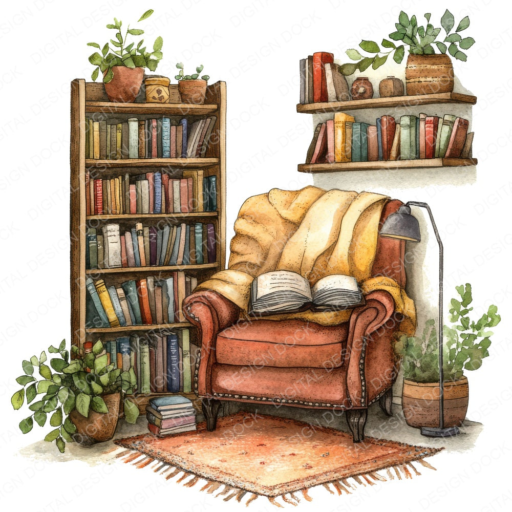 Reading Nook Corner fussy cut sheet in A4 format showing all 12 designs on one printable page