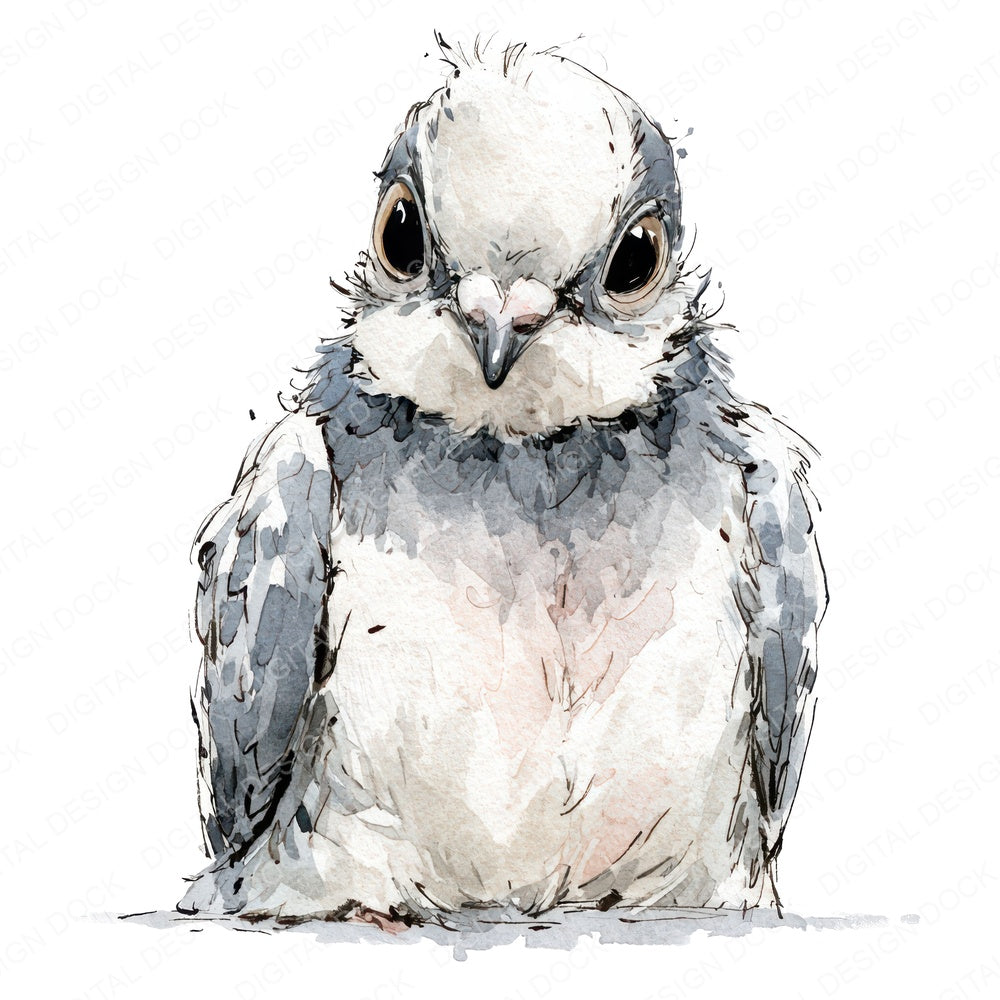 Realistic Baby Pigeon Squab Clipart Set (DDD013733)