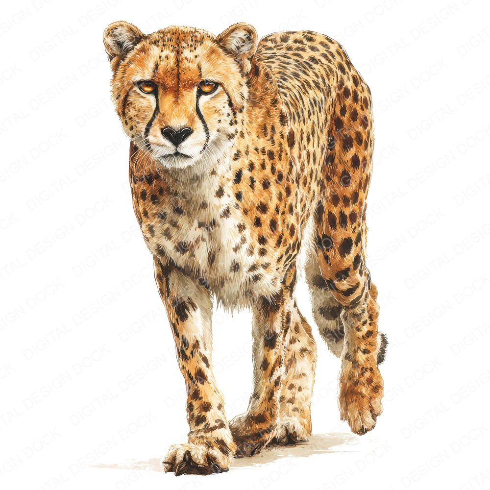 Realistic Cheetah Illustration fussy cut sheet in A4 format showing all 12 designs on one printable page