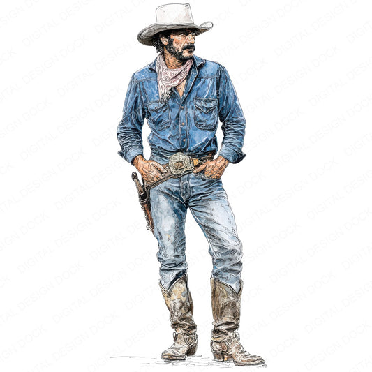 Realistic Cowboy Illustration Clipart Set (DDD012258)