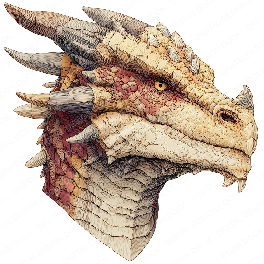 Realistic Dragon Portrait fussy cut sheet in A4 format showing all 12 designs on one printable page