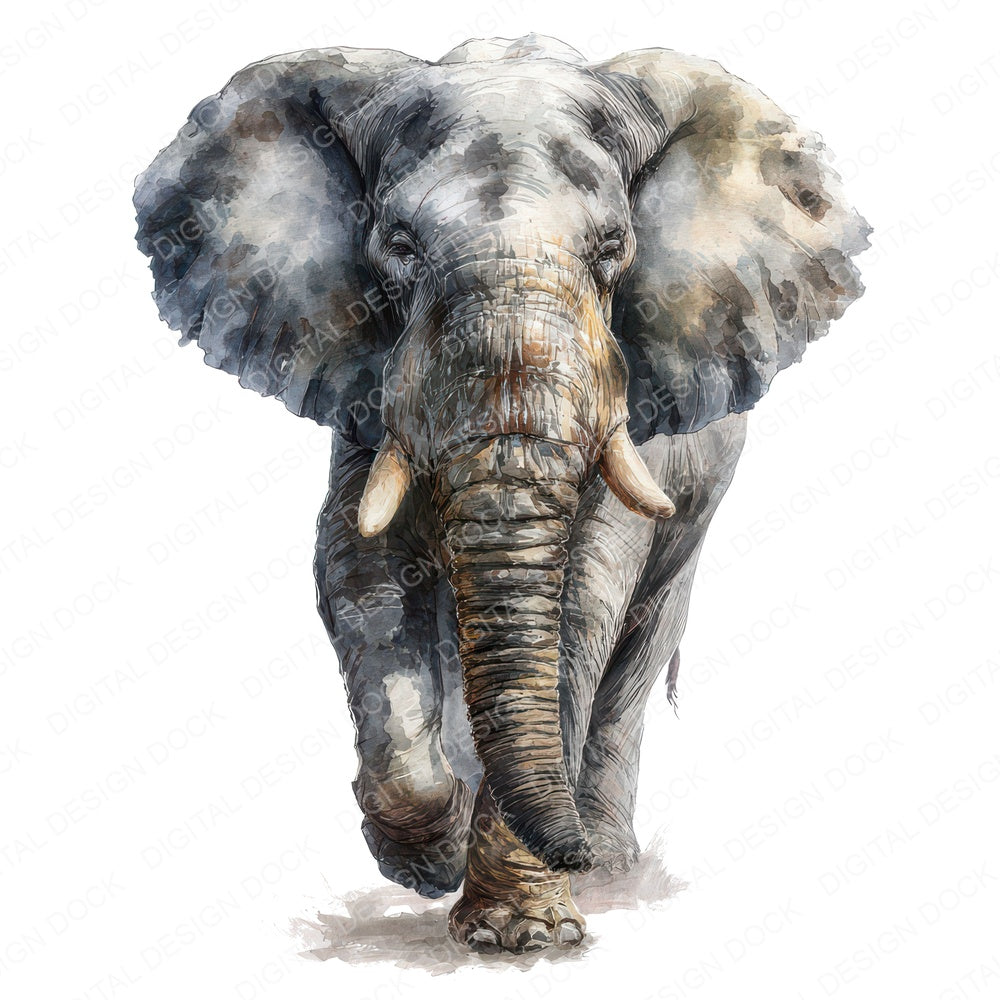 Realistic Elephant Illustration fussy cut sheet in A4 format showing all 12 designs on one printable page