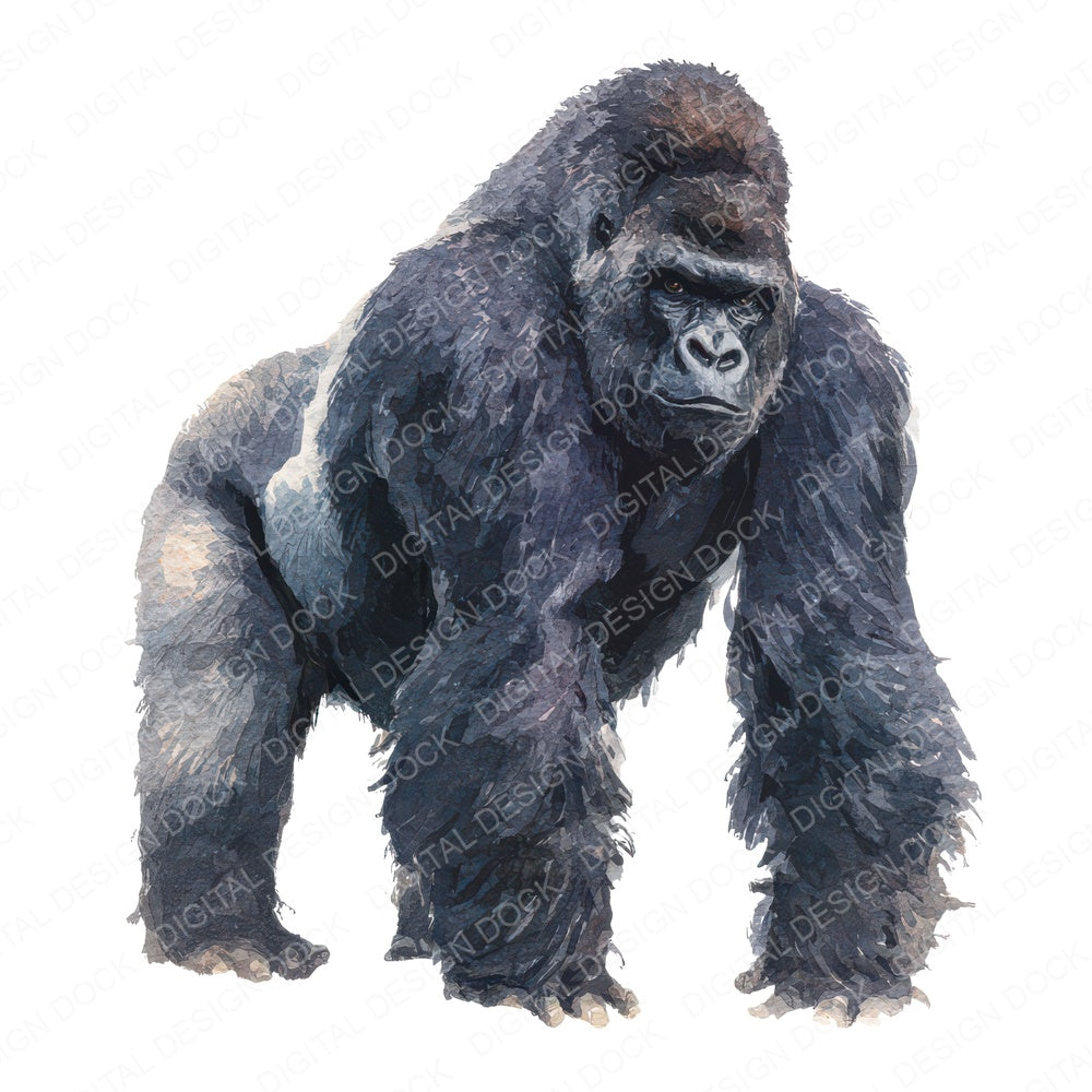 Realistic Gorilla Illustration fussy cut sheet in US Letter format showing all 12 designs on one printable page