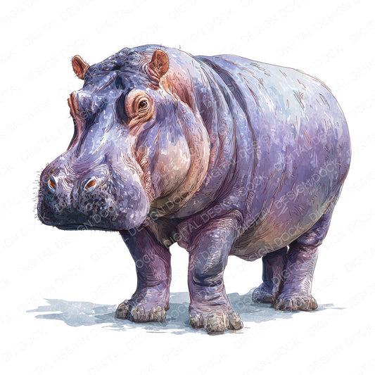 Realistic Hippo Illustration Clipart Set (DDD008854)
