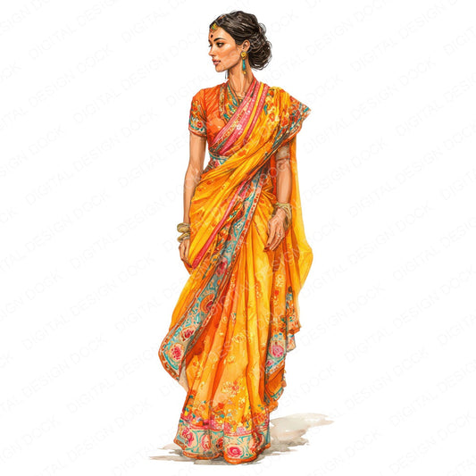Realistic Indian Woman Illustration Clipart Set (DDD008856)