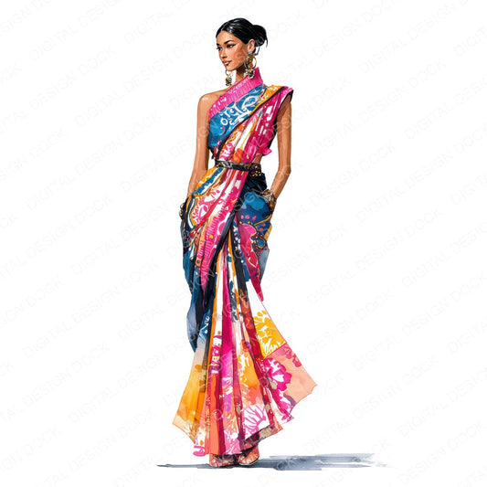 Realistic Indian Woman Illustration Clipart Set (DDD008856)