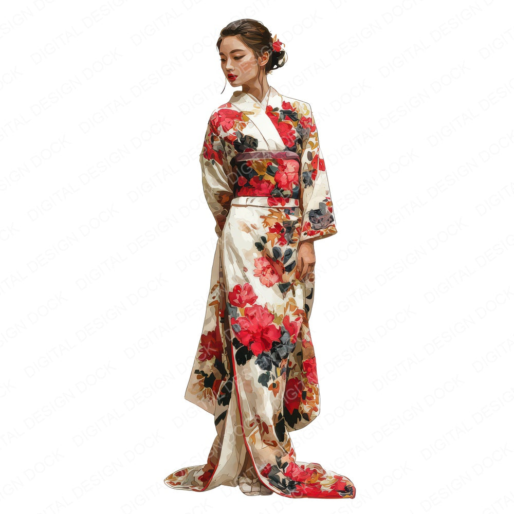 Realistic Japanese Woman Illustration Clipart Set (DDD008857)