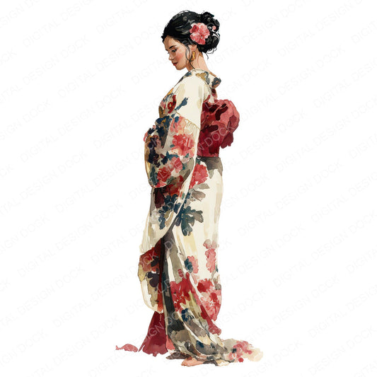 Realistic Japanese Woman Illustration Clipart Set (DDD008857)
