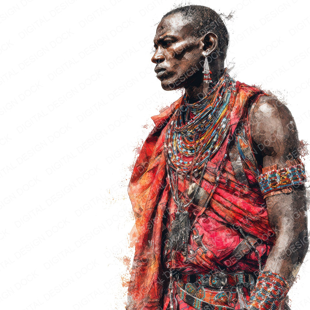 Realistic Maasai Man Illustration Clipart Set (DDD008859)