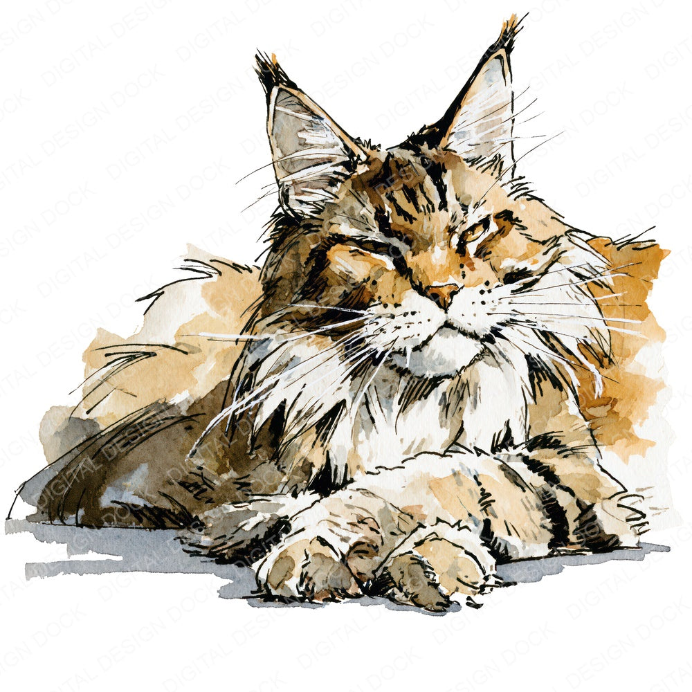 Realistic Maine Coon Cat Clipart Set (DDD013699)