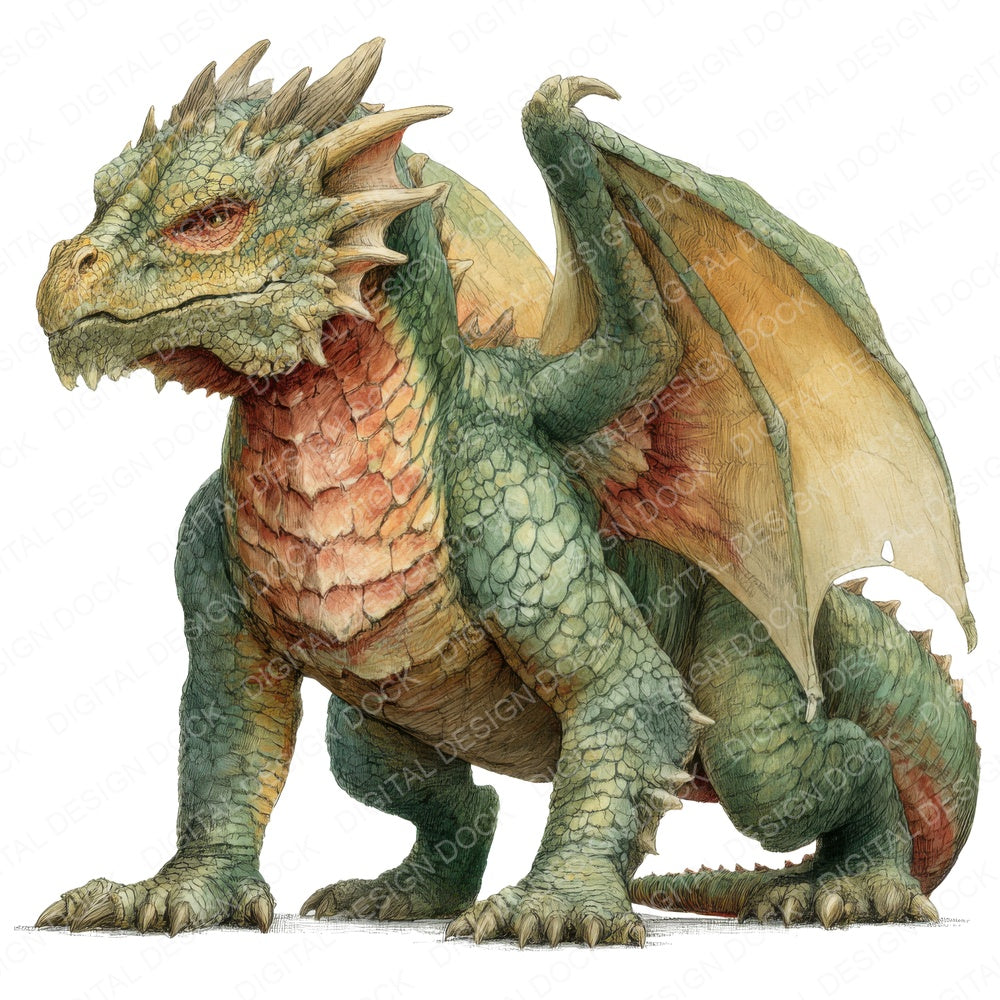 Realistic Medieval Dragon fussy cut sheet in A4 format showing all 12 designs on one printable page