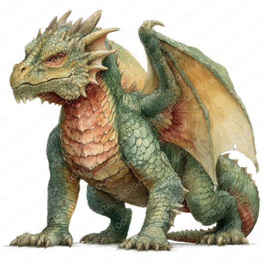 Realistic Medieval Dragon fussy cut sheet in A4 format showing all 12 designs on one printable page
