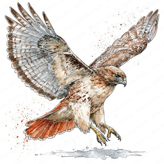 Realistic Red Tailed Hawk Clipart Set (DDD013702)