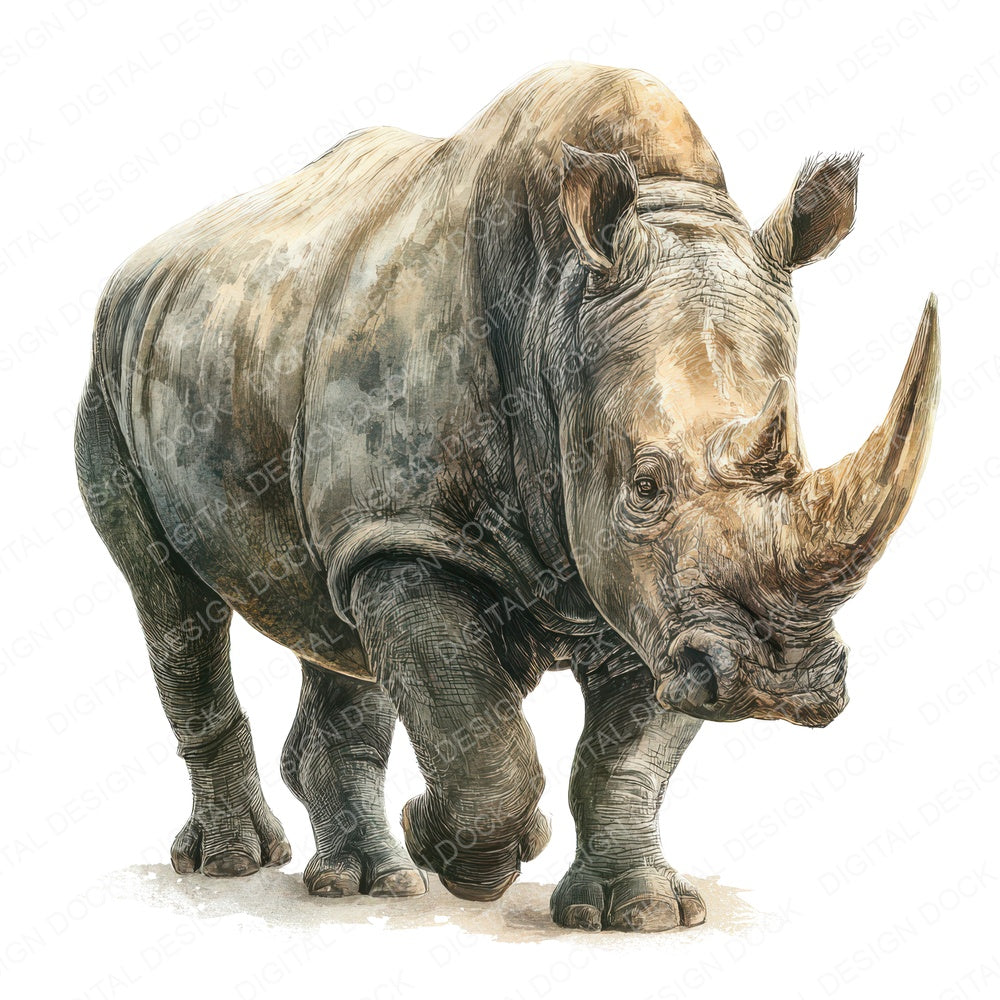 Realistic Rhino Illustration fussy cut sheet in A4 format showing all 12 designs on one printable page