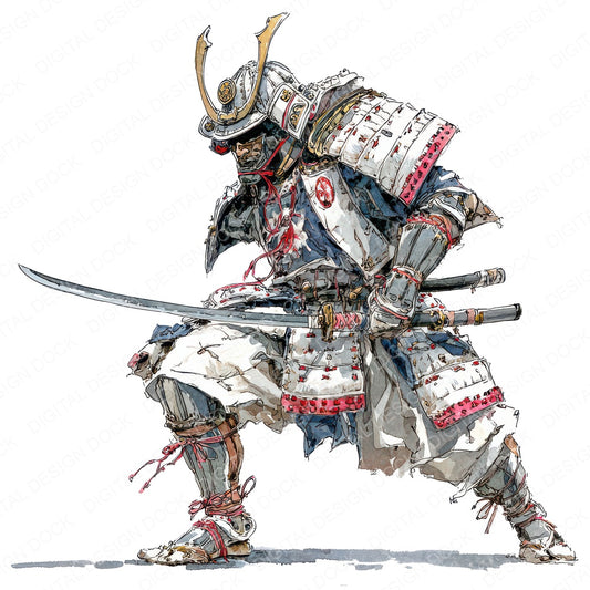 Realistic Samurai Illustration Clipart Set (DDD012259)