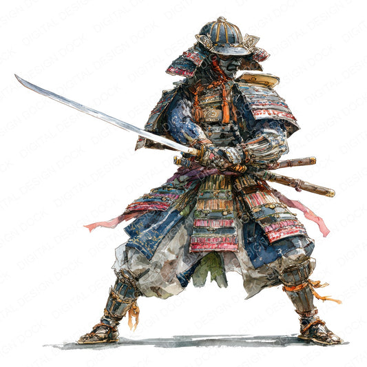 Realistic Samurai Illustration Clipart Set (DDD012259)