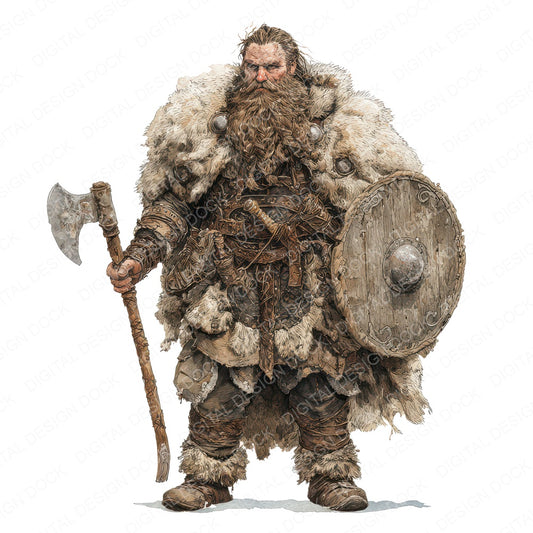 Realistic Viking Man Illustration Clipart Set (DDD012261)