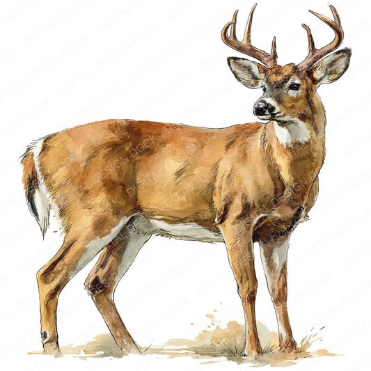 Realistic White Tailed Deer Stag Clipart Set (DDD012664)