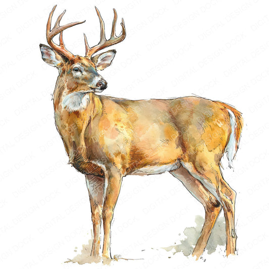Realistic White Tailed Deer Stag Clipart Set (DDD012664)