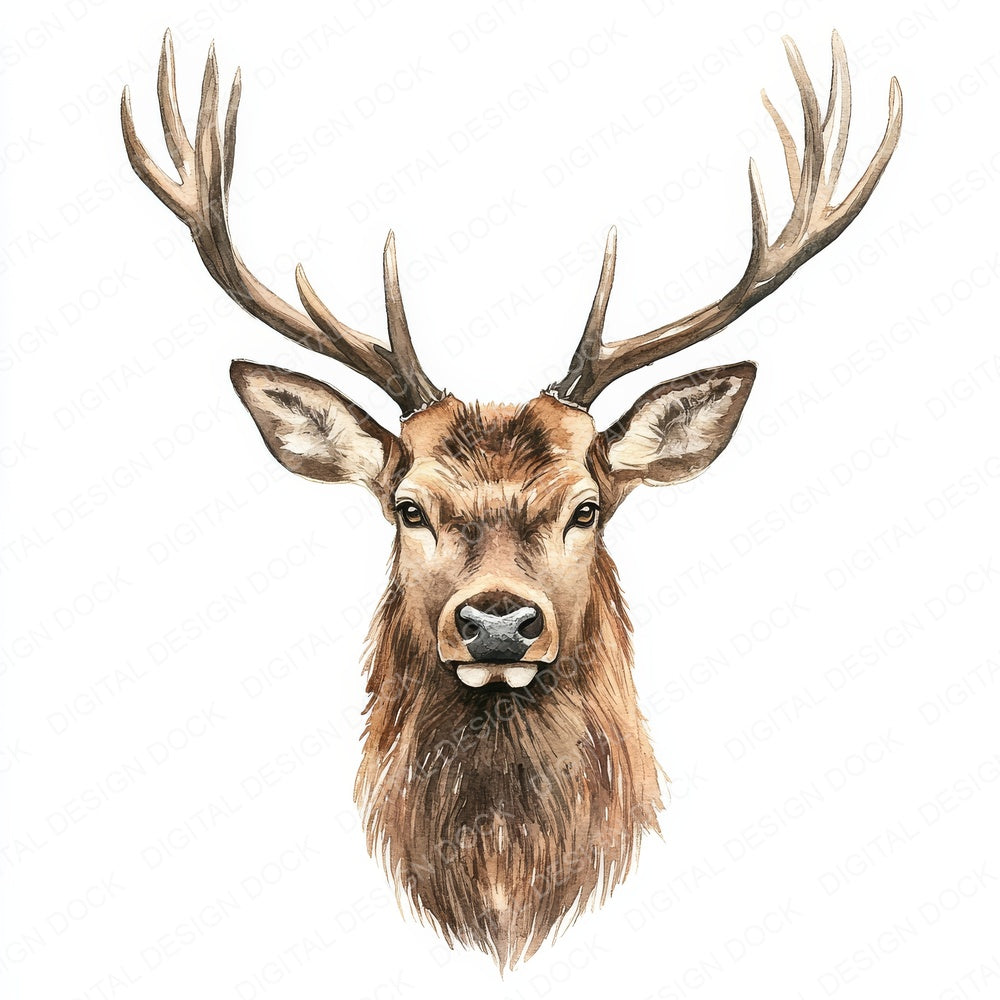 Red Deer Watercolour fussy cut sheet in A4 format showing all 12 designs on one printable page