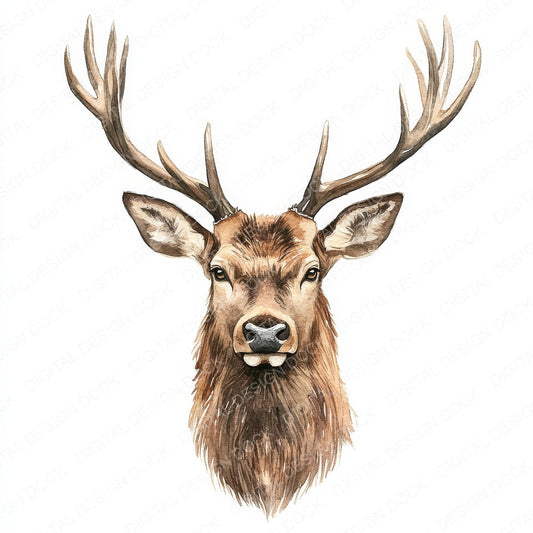 Red Deer Watercolour fussy cut sheet in A4 format showing all 12 designs on one printable page