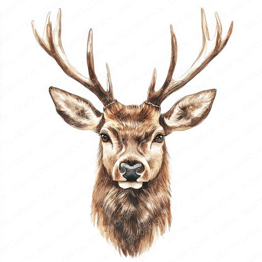 Red Deer Watercolour fussy cut sheet in US Letter format showing all 12 designs on one printable page