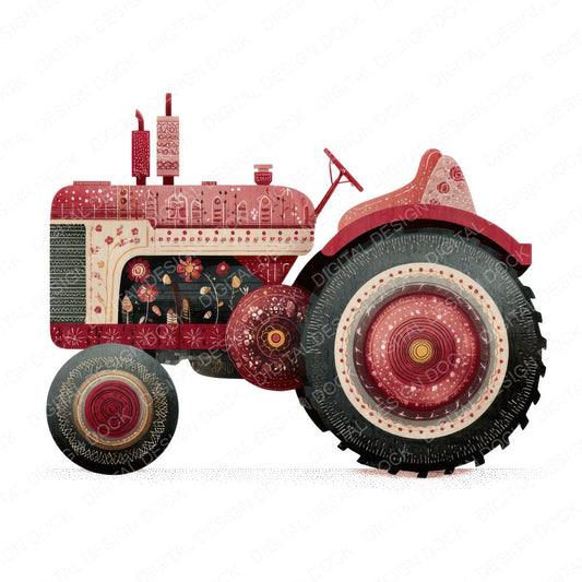 Red Folk Art Tractor Clipart Set (DDD008219)