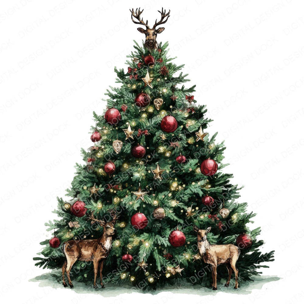 Reindeer Christmas Tree fussy cut sheet in A4 format showing all 12 designs on one printable page