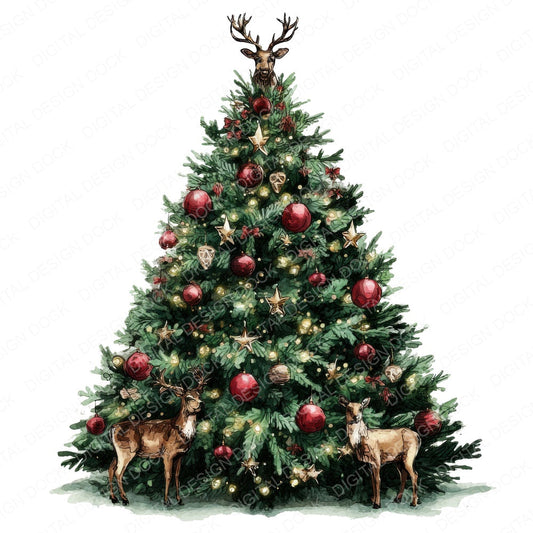 Reindeer Christmas Tree fussy cut sheet in A4 format showing all 12 designs on one printable page
