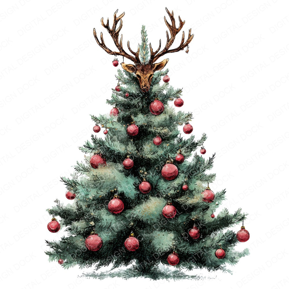 Reindeer Christmas Tree Clipart Set (DDD006407)