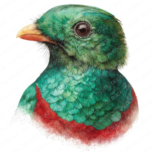 Resplendent Quetzal Exotic Bird Portrait Clipart Set (DDD008221)