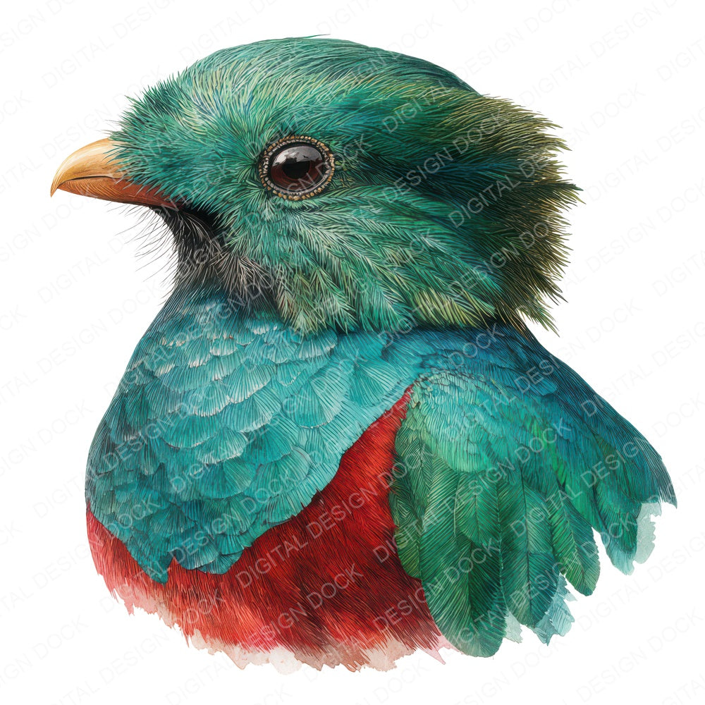 Resplendent Quetzal Exotic Bird Portrait fussy cut sheet in US Letter format showing all 12 designs on one printable page