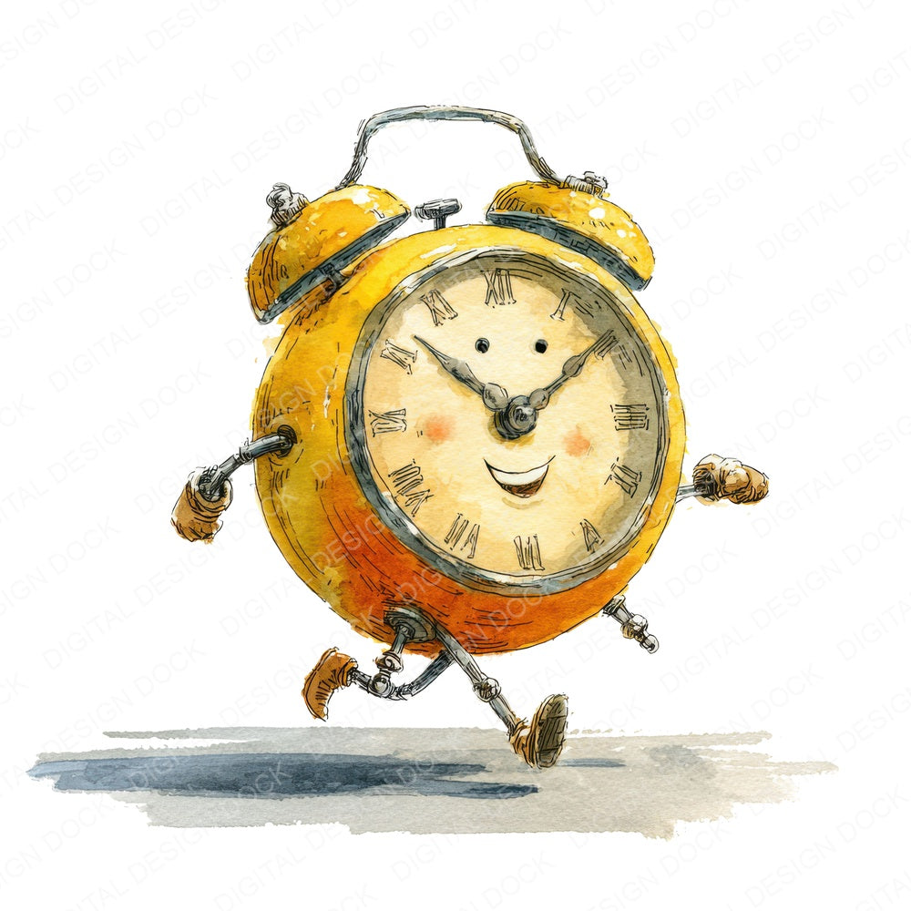 Retro Alarm Clock Character fussy cut sheet in A4 format showing all 12 designs on one printable page