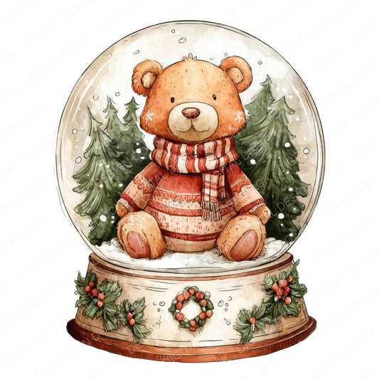 Retro Bear Snow Globe fussy cut sheet in A4 format showing all 12 designs on one printable page