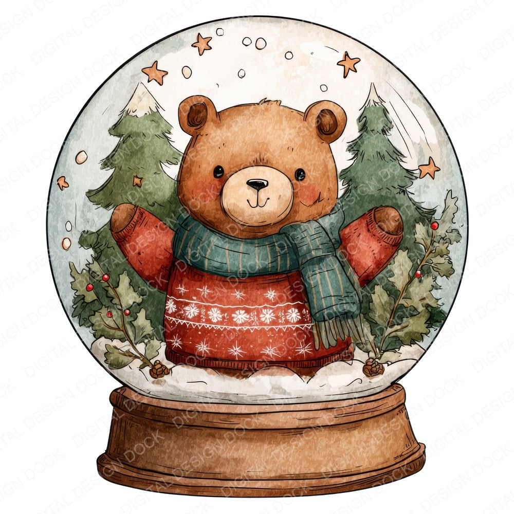 Retro Bear Snow Globe fussy cut sheet in US Letter format showing all 12 designs on one printable page