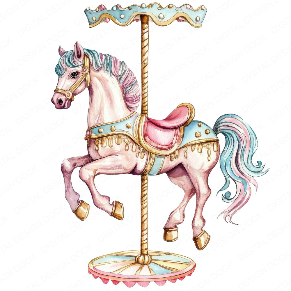 Retro Carousel Horse fussy cut sheet in A4 format showing all 12 designs on one printable page