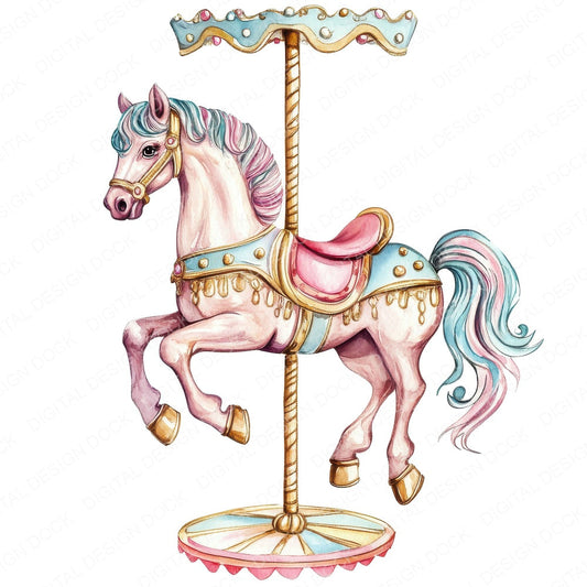 Retro Carousel Horse fussy cut sheet in A4 format showing all 12 designs on one printable page
