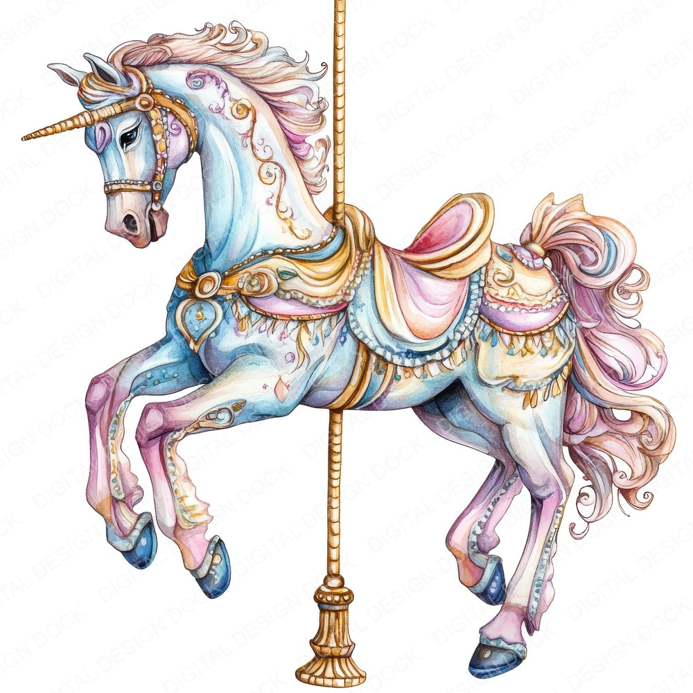 Retro Carousel Horse fussy cut sheet in US Letter format showing all 12 designs on one printable page