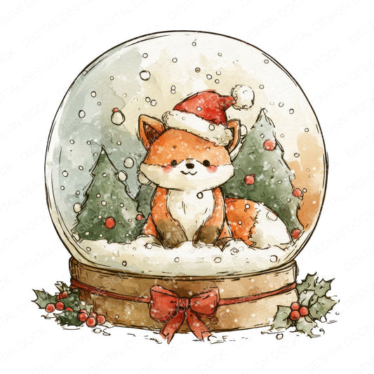 Retro Fox Snow Globe fussy cut sheet in A4 format showing all 12 designs on one printable page