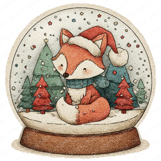 Retro Fox Snow Globe fussy cut sheet in US Letter format showing all 12 designs on one printable page