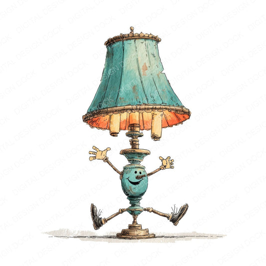 Retro Lamp Character fussy cut sheet in A4 format showing all 12 designs on one printable page